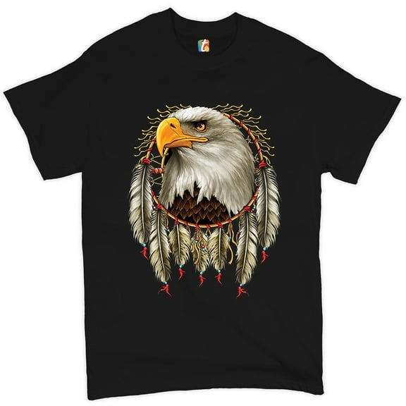 Tee Hunt Bald Eagle Dreamcatcher T-shirt Indigenous Native American Heritage Men's Tee, Black, 4X-Large