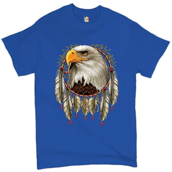 Tee Hunt Bald Eagle Dreamcatcher T-shirt Indigenous Native American Heritage Men's Tee, Blue, X-Large