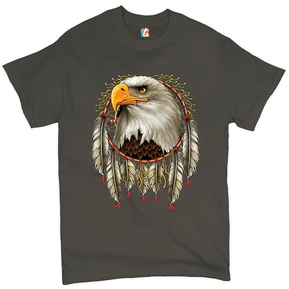 Tee Hunt Bald Eagle Dreamcatcher T-shirt Indigenous Native American Heritage Men's Tee, Charcoal, Medium