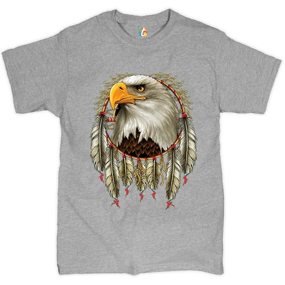 Tee Hunt Bald Eagle Dreamcatcher T-shirt Indigenous Native American Heritage Men's Tee, Gray, 4X-Large