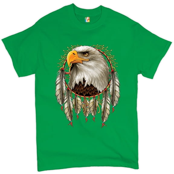 Tee Hunt Bald Eagle Dreamcatcher T-shirt Indigenous Native American Heritage Men's Tee, Green, XX-Large