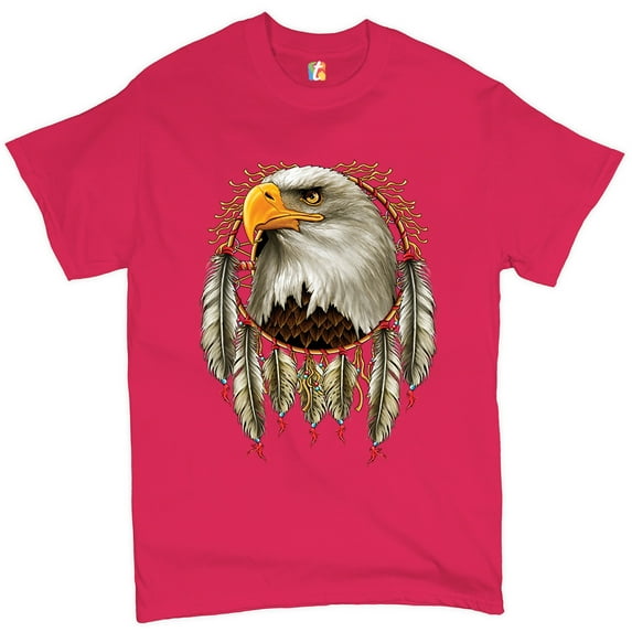 Tee Hunt Bald Eagle Dreamcatcher T-shirt Indigenous Native American Heritage Men's Tee, Hot Pink, Medium