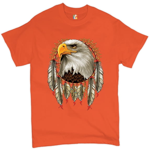 Tee Hunt Bald Eagle Dreamcatcher T-shirt Indigenous Native American Heritage Men's Tee, Orange, Medium