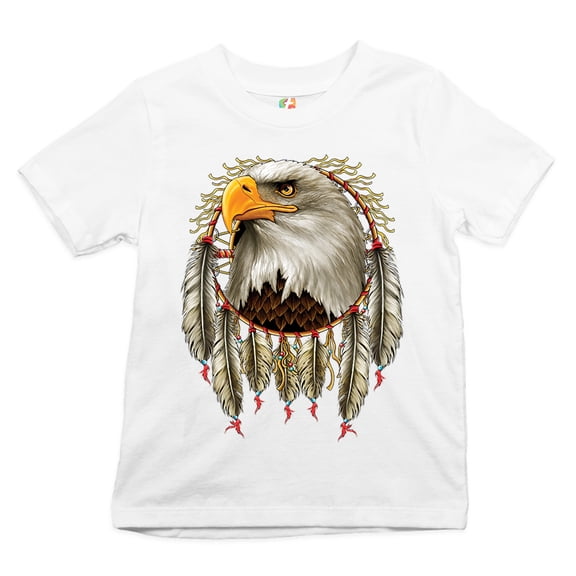 Tee Hunt Bald Eagle Dreamcatcher Youth T-Shirt Indigenous Native American Heritage Kids, White, Medium