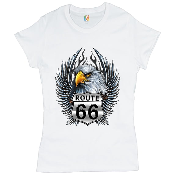 Tee Hunt Bald Eagle Route 66 Road Sign T-Shirt Live to Ride Born to Be Wild Women's T-Shirt Tee, White, Small