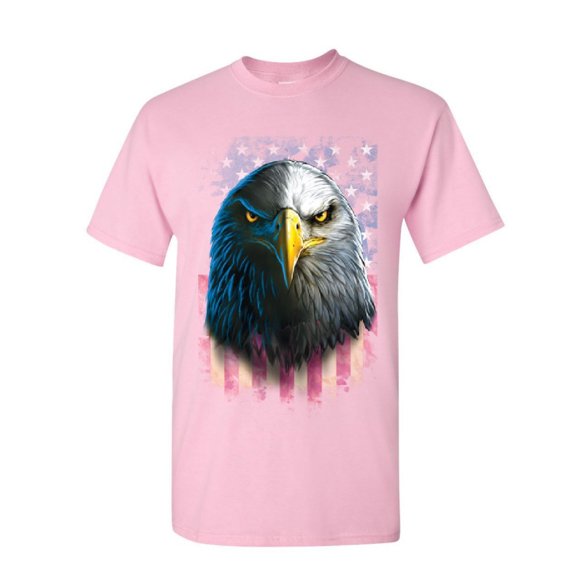 Tee Hunt Bald Eagle Stare T-Shirt 4th of July USA Stars and Stripes Flag Mens Shirt, Light Pink, Large
