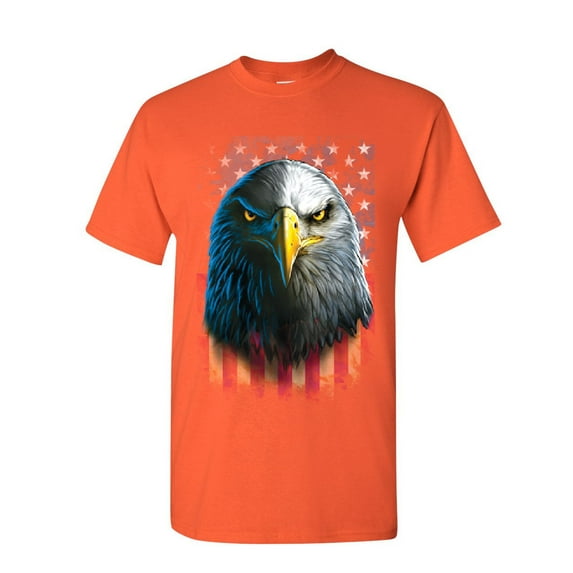 Tee Hunt Bald Eagle Stare T-Shirt 4th of July USA Stars and Stripes Flag Mens Shirt, Orange, 3X-Large