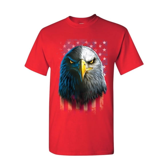 Tee Hunt Bald Eagle Stare T-Shirt 4th of July USA Stars and Stripes Flag Mens Shirt, Red, 5X-Large