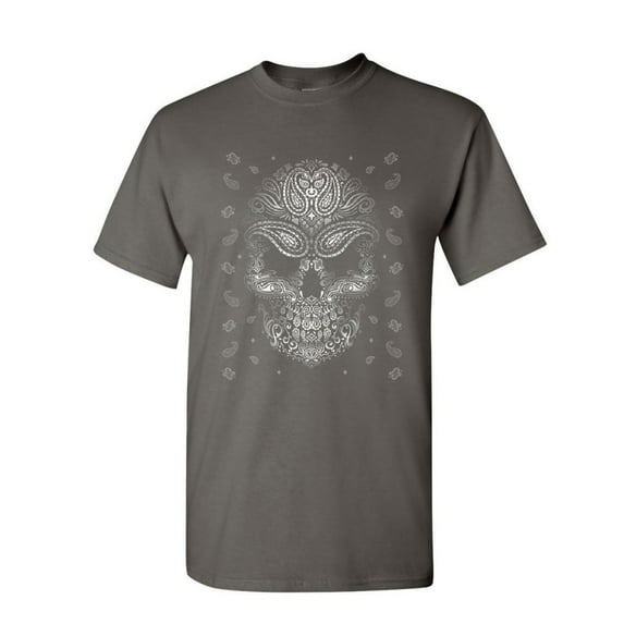 Tee Hunt Bandana Skull Face T-Shirt Gangsta Badass Swag Urban Skeleton Mens Shirt, Charcoal, 5X-Large