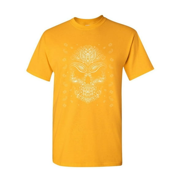Tee Hunt Bandana Skull Face T-Shirt Gangsta Badass Swag Urban Skeleton Mens Shirt, Yellow, X-Large