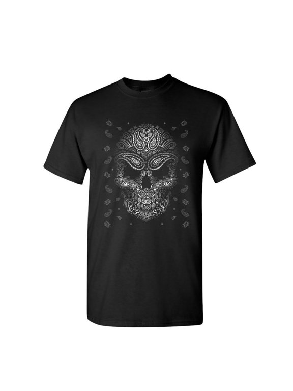 Bandana Skull Face T-Shirt Gangsta Badass Swag Urban Skeleton Mens Shirt