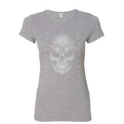 Tee Hunt Bandana Skull Face Women's T-Shirt Gangsta Badass Swag Urban Skeleton Shirt, Gray, Large