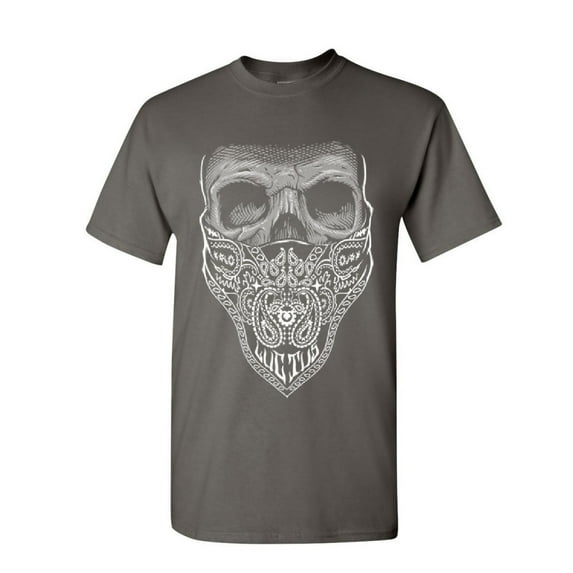 Tee Hunt Bandana Skull T-Shirt Biker Outlaw MC Motorcycle Club Shady Character, Charcoal, Medium
