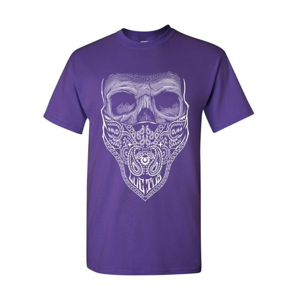 Tee Hunt Bandana Skull T-Shirt Biker Outlaw MC Motorcycle Club Shady Character, Purple, Large