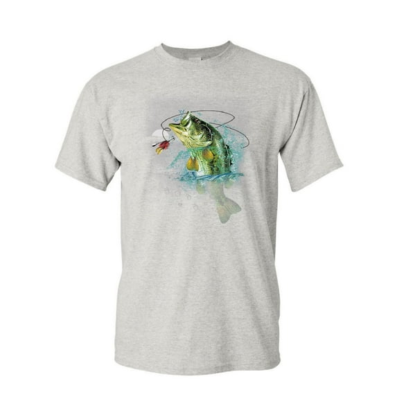 Tee Hunt Bass Fishing T-Shirt Fisherman Camping Hobby Angler Lake River Mens Shirt, Ash Gray, 5X-Large