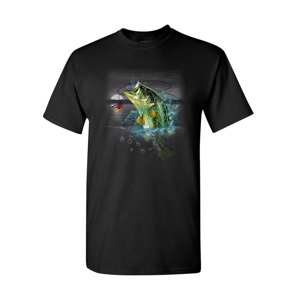 Tee Hunt Bass Fishing T-Shirt Fisherman Camping Hobby Angler Lake River Mens  Shirt, Black, 4X-Large 