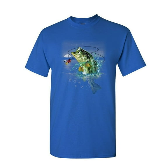 Tee Hunt Bass Fishing T-Shirt Fisherman Camping Hobby Angler Lake River Mens Shirt, Blue, Medium