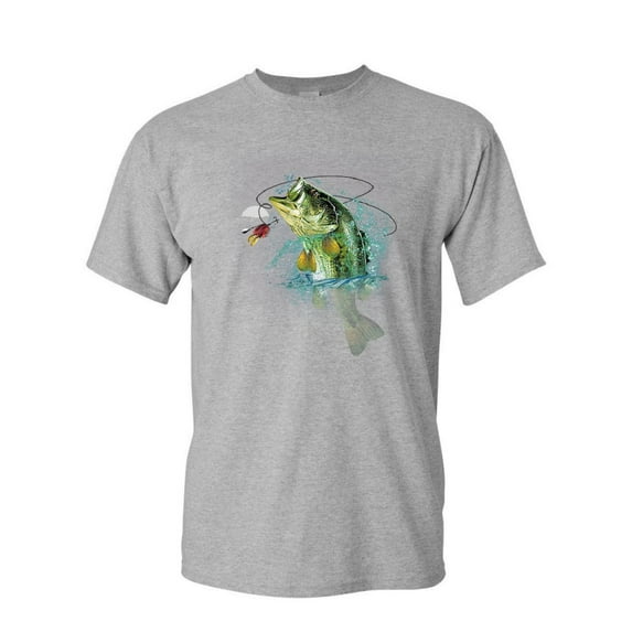 Tee Hunt Bass Fishing T-Shirt Fisherman Camping Hobby Angler Lake River Mens Shirt, Gray, Large