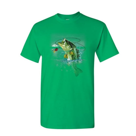 Tee Hunt Bass Fishing T-Shirt Fisherman Camping Hobby Angler Lake River Mens Shirt, Green, 4X-Large