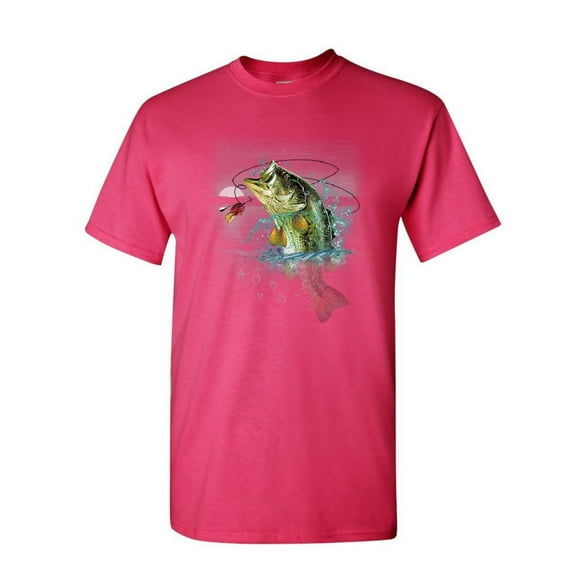 Tee Hunt Bass Fishing T-Shirt Fisherman Camping Hobby Angler Lake River Mens Shirt, Hot Pink, 4X-Large