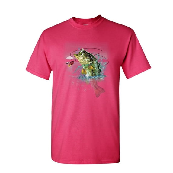 Tee Hunt Bass Fishing T-Shirt Fisherman Camping Hobby Angler Lake River Mens Shirt, Hot Pink, Medium