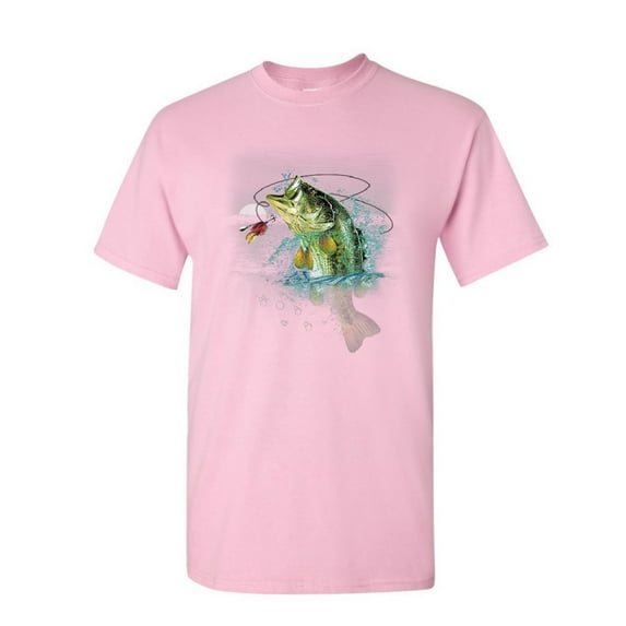 Tee Hunt Bass Fishing T-Shirt Fisherman Camping Hobby Angler Lake River Mens Shirt, Light Pink, X-Large