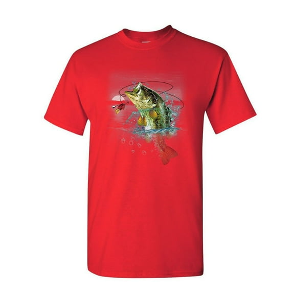 Tee Hunt Bass Fishing T-Shirt Fisherman Camping Hobby Angler Lake River Mens Shirt, Red, 3X-Large