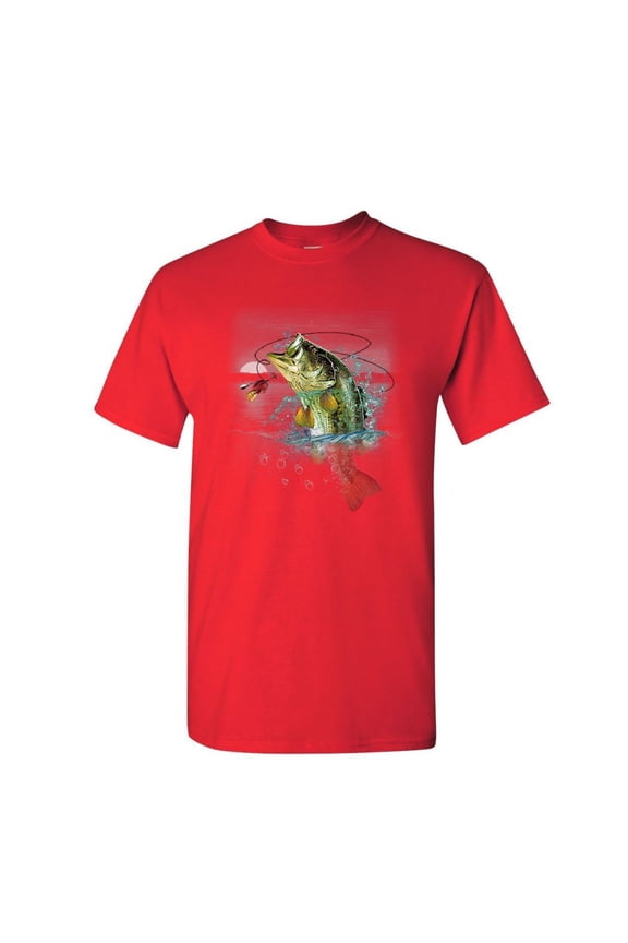 Bass Fishing T-Shirt Fisherman Camping Hobby Angler Lake River Mens Shirt, Red, XX-Large