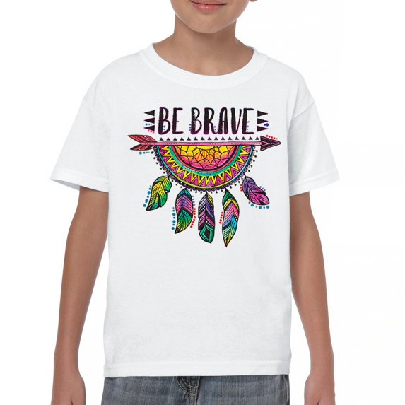 Tee Hunt Be Brave Dream Catcher Youth T-Shirt Dean Russo Motivation Yolo Kids, White, Large