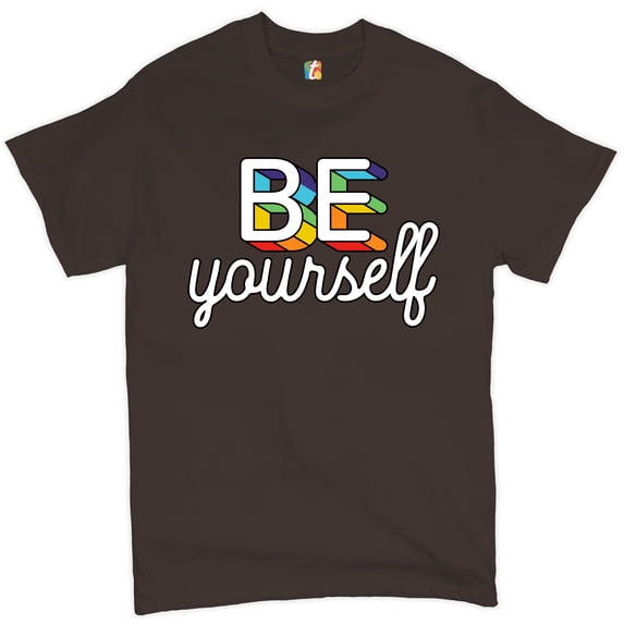 Tee Hunt Be Yourself T-Shirt LGBT Support Gay Pride Rainbow Good Vibes Ally Men's Tee, Brown, 4X-Large