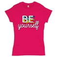 thumbnail image 1 of Tee Hunt Be Yourself T-Shirt LGBT Support Gay Pride Rainbow Good Vibes Ally Women's T-Shirt Tee, Pink, Medium, 1 of 5