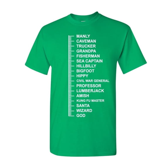 Tee Hunt Beard Length Measuring T-Shirt Funny Beard Ruler Shirt, Green, Large