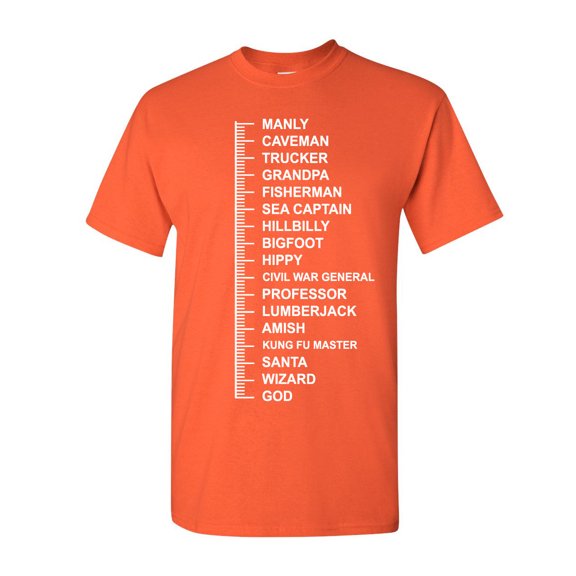 Tee Hunt Beard Length Measuring T-Shirt Funny Beard Ruler Shirt, Orange, Small