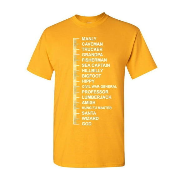 Tee Hunt Beard Length Measuring T-Shirt Funny Beard Ruler Shirt, Yellow, Medium