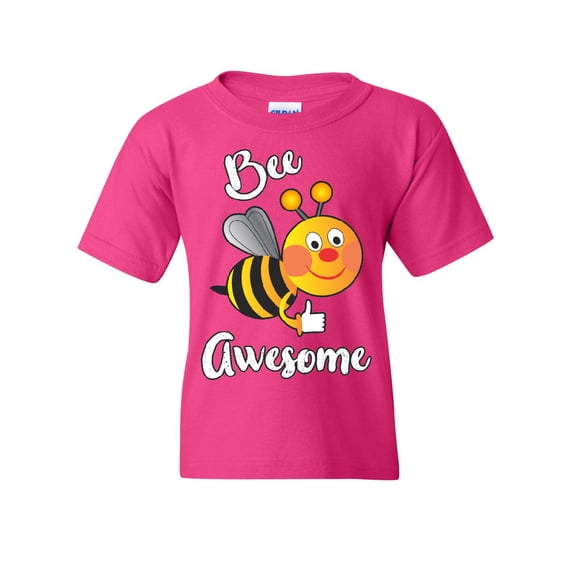 Tee Hunt Bee Awesome Youth T-Shirt Motivational Funny Cute Honey Bee Be Awesome Kids Tee, Pink, X-Large