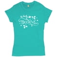 thumbnail image 1 of Tee Hunt Believe T-Shrit Merry Christmas Santa Sleigh Rudolph Mistletoe Women's T-Shirt Tee, Light Blue, X-Large, 1 of 1