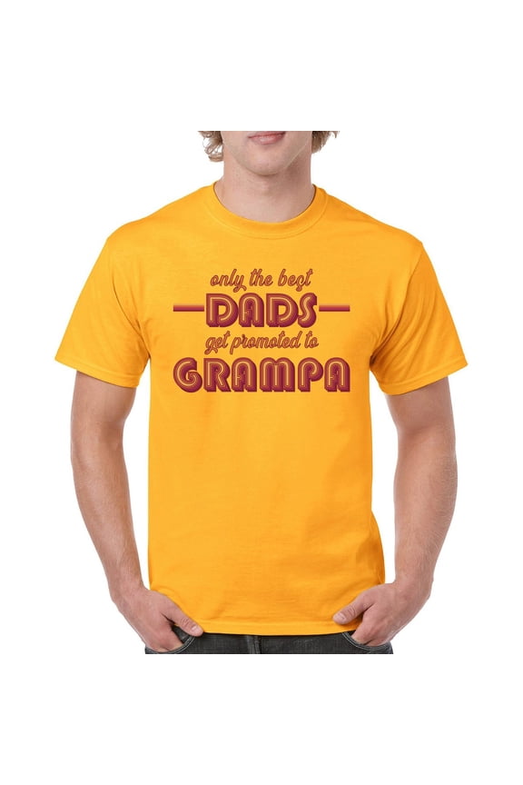 Best Dads Get Promoted to Grampa T-Shirt Funny Grandpa Joke Men's Tee, Yellow, Large