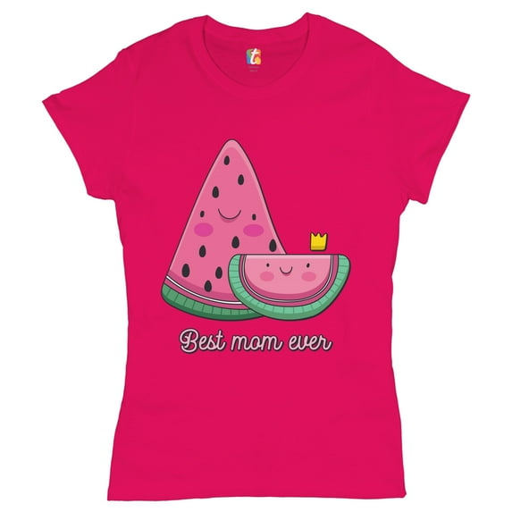 Tee Hunt Best Mom Ever T-Shirt Mother's Day Cute Watermelon Mama and a Kid Women's T-Shirt Tee, Pink, Medium