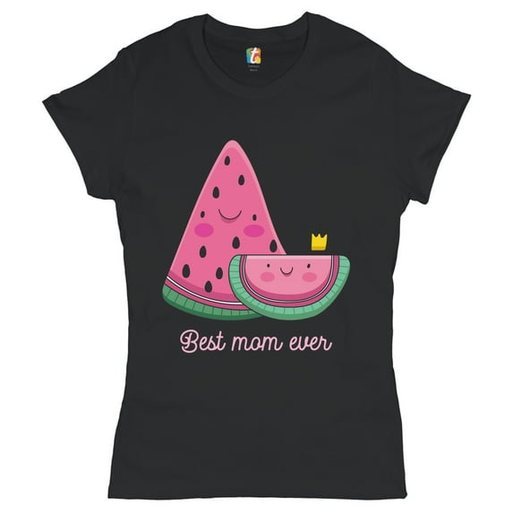 Tee Hunt Best Mom Ever T-Shirt Mother's Day Cute Watermelon Mama and a Kid Women's T-Shirt Tee