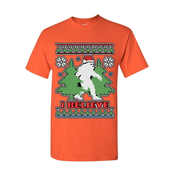 Tee Hunt Bigfoot Ugly Sweatshirt T-Shirt Funny Christmas Yeti I Believe Mens Shirt, Orange, XX-Large