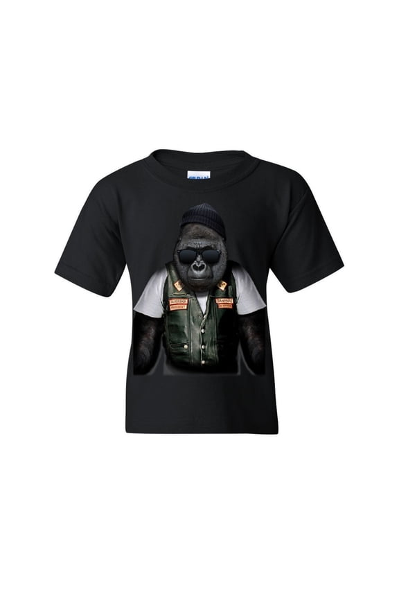 Biker Ape Youth T-Shirt Gorilla Motorcycle Route 66 Chopper Bobber Kids Tee