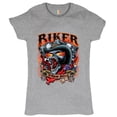 thumbnail image 1 of Tee Hunt Biker From Hell T-Shrit Ride or Die Skeleton Outlaw Route 66 Women's T-Shirt Tee, Gray, Large, 1 of 5
