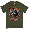 thumbnail image 1 of Tee Hunt Biker From Hell T-shirt Ride or Die Skeleton Outlaw Route 66 Men's Tee, Military Green, 4X-Large, 1 of 5