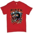 thumbnail image 1 of Tee Hunt Biker From Hell T-shirt Ride or Die Skeleton Outlaw Route 66 Men's Tee, Red, XX-Large, 1 of 5