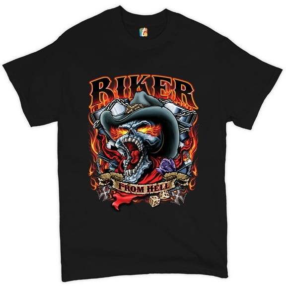 Tee Hunt Biker From Hell T-shirt Ride or Die Skeleton Outlaw Route 66 Men's Tee