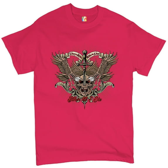 Tee Hunt Biker Til I Die T-shirt Live to Ride Biker Forever Skull Face Men's Tee, Hot Pink, Small