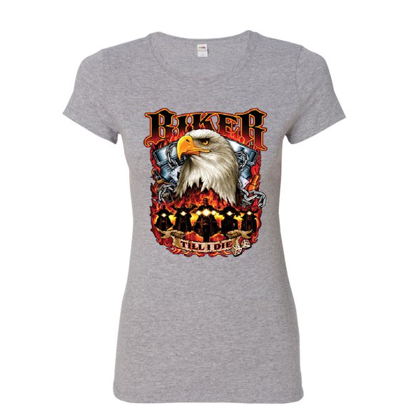 Tee Hunt Biker Till I Die Women's T-Shirt Motorcycle Club Biker Gang Live to Ride Shirt, Gray, Large