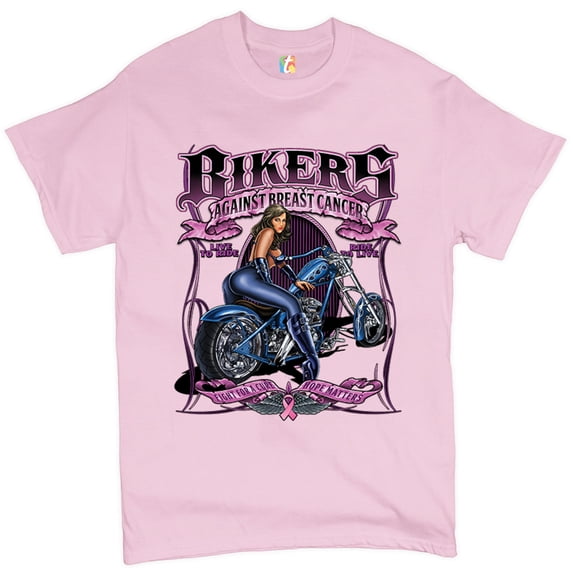 Tee Hunt Bikers Against Breast Cancer T-Shirt Fight for a Cure Hope Matters Men's Tee, Light Pink, 3X-Large
