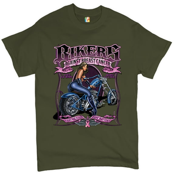 Tee Hunt Bikers Against Breast Cancer T-Shirt Fight for a Cure Hope Matters Men's Tee, Military Green, Small