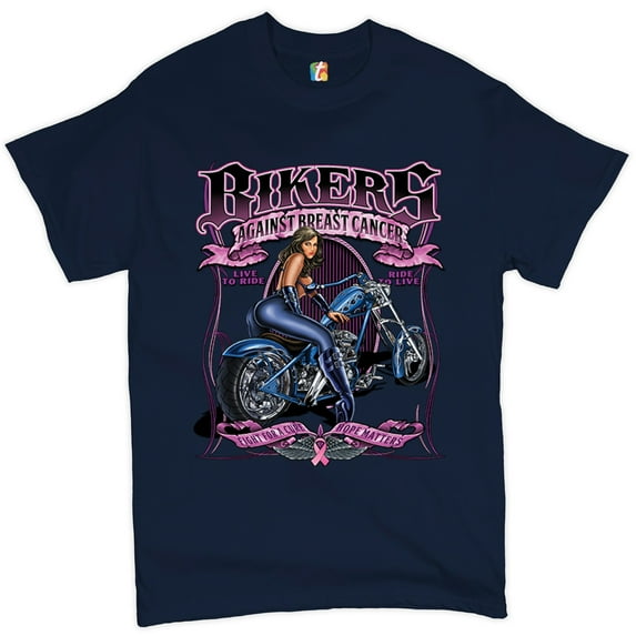 Tee Hunt Bikers Against Breast Cancer T-Shirt Fight for a Cure Hope Matters Men's Tee, Navy Blue, X-Large